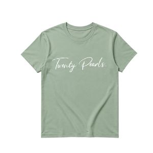 เสื้อยืดกราฟิกผู้หญิงสีเขียวเซจ แขนสั้น คอกลม แฟชั่นลำลอง พิมพ์ลายไข่มุกยี่สิบเม็ด สวมใส่สบายทุกวัน สำหรับฤดูร้อน - Product Image 1