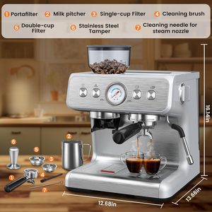 Cafetera Espresso con Molinillo Integrado, Cafetera Profesional de 15 Bares con Vaporizador de Leche, Tanque de Agua Extraíble - Product Image 2