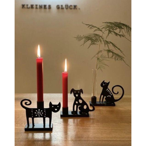 Modern Black Metal Animal Silhouette Tea <b>Light</b> Holder Nordic Style Iron Cat <b>Dog</b> Stand Taper Candles Decoration Handmade - Product Image 1