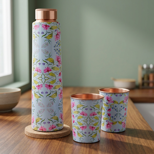 Juego de Botella y Taza de Agua de Cobre con Diseño Floral, Vajilla Portátil para Uso Doméstico - Product Image 2