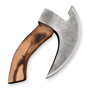 Couteau à pizza industriel fait main A&M Enterprises, style Ulu, lame incurvée en acier à haute teneur en carbone gravée de têtes de loup et Vegvisir - Product Image 3
