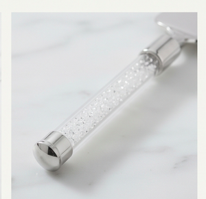 Ensemble de service à gâteau en acier inoxydable finition argentée avec poignées ornées de perles scintillantes, idéal pour les mariages, les cadeaux et les célébrations - Product Image 2