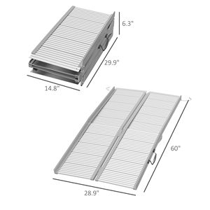 5ft Aluminum <b>Foldable</b> Wheelchair Ramp with Textured Safety Silver Finish for <b>Steps</b> and Doorways - Product Image 2