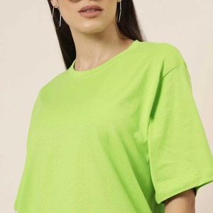 Women's Lime Green Crew Neck Short Sleeve T-Shirt Loose Fit 100% Cotton Casual Spring Summer <b>Top</b> - Product Image 6