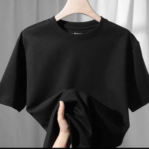 Black Oversized <b>Crop</b> T-Shirt Men's Short Sleeve Turtleneck Collar Casual 100% Cotton Sporty Breathable Knitted Fit <b>Top</b> - Product Image 1