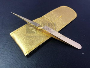 Pince à épiler en acier inoxydable plaqué or avec logo personnalisé, type X, pointe fine pour extensions de cils, marque privée - Product Image 3