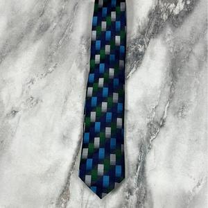 Premium <b>Blue</b> Green Geometric Necktie for <b>Men</b> | Formal Business Wedding Party Woven Designer Fashion <b>Tie</b> | Luxury Gift Wear Style - Product Image 2