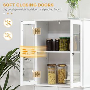 Armoire de rangement de cuisine traditionnelle de 61 pouces, autoportante, en bois blanc avec porte en verre, fermeture douce moderne, étagères réglables pour la maison - Product Image 5