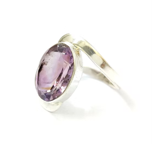 Modern 925 Sterling <b>Silver</b> Amethyst <b>Ring</b> - Natural Oval Purple Stone <b>Plain</b> Band Women Jewelry Wholesale - Product Image 2