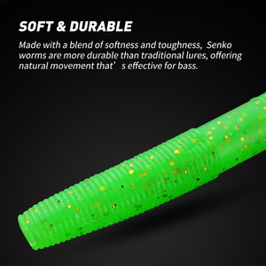 Leurre souple côtelé en PVC <span class=keywords><strong>de</strong></span> 100 mm et 6 g, type ver, pour la pêche au bar en eau douce, technique Drop Shot et Texas Rig - Product Image 2