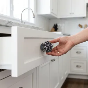 Traditional <b>Ceramic</b>/Stainless Steel Cabinet <b>Knob</b> Purple White Floral Design for Bathroom Kitchen Outdoor Home Office Hotel - Product Image 6