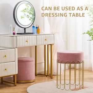 Set of 2 <b>Round</b> Velvet Upholstered Vanity <b>Stools</b> Comfortable Footrest Side Tables with Removable Lid for Living Room Storage - Product Image 4