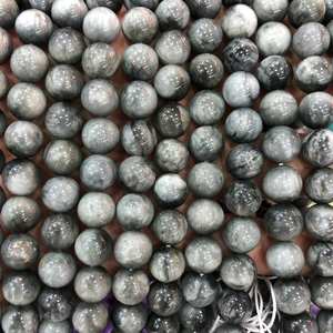 ลูกปัดหินตาเหยี่ยวสีดำเทา ลูกปัดพลอยทรงกลมธรรมชาติ สำหรับทำเครื่องประดับ งานฝีมือ DIY - Product Image 3