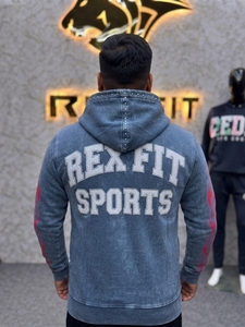 Survêtement sportif pour homme Rex Fit, à capuche et fermeture éclair intégrale, imprimé flamme bleu et rouge, poches latérales, coupe classique, style sportif d'automne - Product Image 3