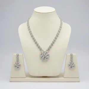 Wholesale CZ Diamond Look Necklace <b>Set</b> for Women Flower Elegant <b>Bridal</b> <b>Jewelry</b> Sparkling Cubic Zirconia Wedding Necklace - Product Image 3
