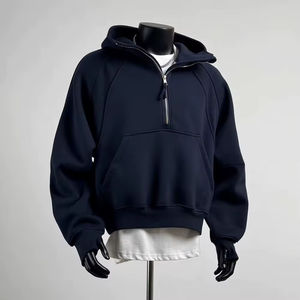 เสื้อฮู้ดดี้ผ้าฝ้าย 100% หนานุ่ม คอซิปครึ่งตัว แบบสวมหัว สั่งทำได้ เสื้อฮู้ดดี้ซิปครึ่งตัวสำหรับผู้ชาย - Product Image 5