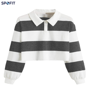 Women's Cropped Rugby Shirt Custom Embroidery Oversize Dropped Shoulder Breathable <b>Red</b> White Contrast Stripes for Polo Formal - Product Image 3
