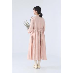Elegant Pink Cotton Linen Plain Maxi <b>Dress</b> With V-Neck Boho <b>Loose</b> Fit Full Sleeve Summer Casual <b>Dress</b> For Women - Product Image 5