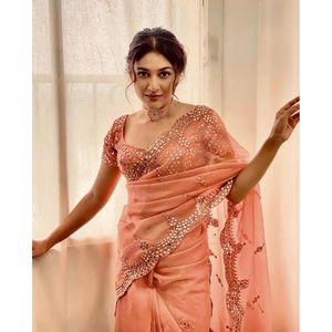 DESIGNER SRAEE WITH EMBROIDERY and MIRROR WORK <b>SAREE</b> <b>ORANGE</b> - Product Image 1