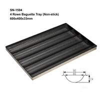 Plaque de cuisson perforée antiadhésive ATLAS STAR 4 rangées en alliage d'aluminium avec revêtement PTFE, pour 4 pains baguettes, résistante au four, réutilisable, noire
