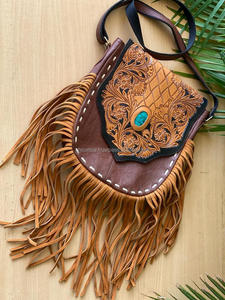 กระเป๋าสะพายพาดลำตัวหนังแท้ขนาดใหญ่ประดับพู่สำหรับผู้หญิงกระเป๋าสะพายไหล่หินเทอร์ควอยซ์หนังแท้ออกแบบได้ตามต้องการ - Product Image 2