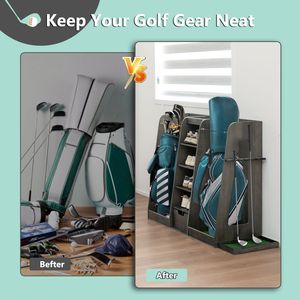 High Quality 55.5 X16 X37 (LxWxH) Wooden Golf Bag Organizer Storage <b>Rack</b> with 2 Easy Assembly Drawers <b>for</b> <b>Garage</b> Shelves - Product Image 4