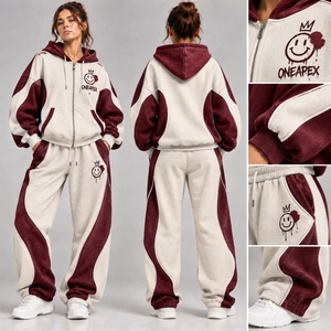 Ensemble de survêtement à capuche noir pour femme avec imprimé graphique, pantalon large à imprimé cœurs et étoiles roses, tenue streetwear deux pièces - Product Image 3