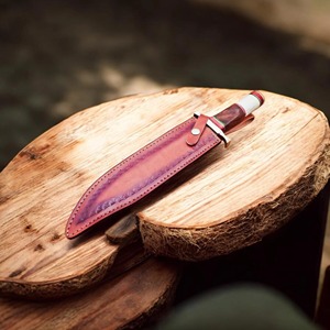 Couteau Bowie artisanal en acier Damas, pointe clip, épaisseur 3 mm, 15 pouces, qualité industrielle/DIY, manche en bois de rose, chasse et survie - Product Image 4
