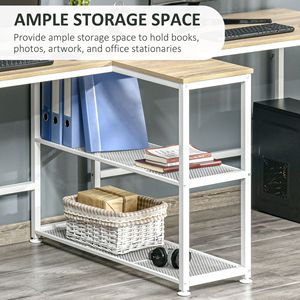83FT Large Office Desk Double <b>Study</b> Writing <b>Table</b> with Storage Shelves Durable MDF Material Natural Finish for Home Office - Product Image 5
