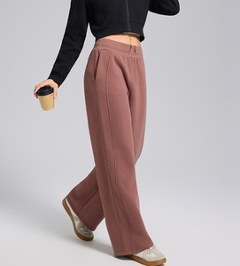 Pantalon large taille haute pour femme, couleur unie, cordon de serrage, coupe ample, décontracté, longueur complète, avec poches, en coton, pour l'automne - Product Image 2