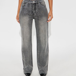 Women High Waist Stonewashed Wide Leg Jeans With <b>Sequined</b> Dot Pattern Style Denim <b>Pants</b> Women's Full Length Loose Fit Autumn - Product Image 1