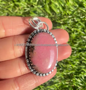 Best Selling Rhodonite Cabochon hand polish Gemstone Pendant With 925 Starling Silver Loop Pendant Christmas Gift Unisex Jewelry - Product Image 3