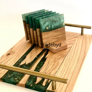 Natural Wooden Resin Coaster <b>Set</b> Artisan Crafted Heat Resistant Premium Quality Luxury Style Custom Colors <b>Square</b> Shape Home - Product Image 1