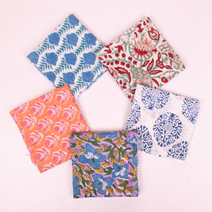 Set of 5 - Colorful Cotton Bandana Handmade Block Printed Organic Scarf Lightweight Hair Or Neck Wrap Bohemian Unisex Accessory - Product Image 3