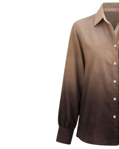 Camisa de Manga Larga para Mujer, Color Caqui a Marrón Oscuro Degradado, Blusa Casual de Oficina, Fabricante, Ropa Personalizada OEM - Product Image 3