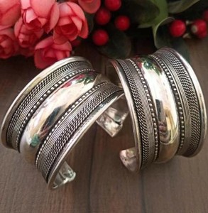 Artistic Oxidised Silver Brass Cuff Stack <b>Wedding</b> Party Festive Adjustable Vintage Chunky Bangle Boho Statement Jewelry Bracelet - Product Image 2