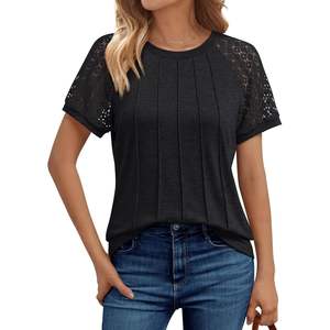 2025 camiseta de verano de punto elegante informal de negocios de moda 2025 para mujer, Tops de encaje de manga corta a la moda - Product Image 4