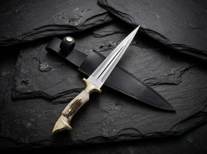 Cuchillo de caza de hoja fija de acero al carbono hecho a mano con mango de hueso y herrajes de latón, 14 pulgadas, para exteriores, DIY, OEM - Product Image 5