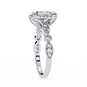 Bague de fiançailles en diamant de laboratoire taille princesse 2,00 ct, plaqué or 18 carats, style Art Déco, halo milgrain, pour femme, vintage - Product Image 5