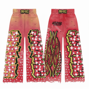 กางเกงแฟชั่นทรงขาบาน ดีไซน์เก๋ไก๋ พิมพ์ลายโลโก้แบบพัฟพร้อมตกแต่งคริสตัล ลายเปลวไฟ ดีไซน์ขาดๆ แบบดิสเทรส - Product Image 5