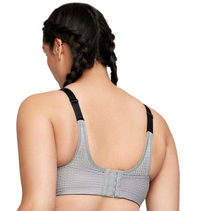 Soutien-gorge de sport pour femme, col ras du cou, dos nageur, maille respirante, coutures contrastées, maintien élevé, pour fitness et activités sportives, noir, gris uni, anti-humidité - Product Image 4
