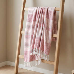 Manta de Sofá Tejida a Mano con Rayas de Algodón Natural, 130x180 cm, para Decoración del Hogar Minimalista, Costera y Neutral - Product Image 6