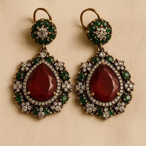 Emerald Royale <b>Ruby</b> Drop <b>Necklace</b> Set Wedding Earrings Designer India Fashion Jewelry Sets Handmade Bulk Product - Product Image 6
