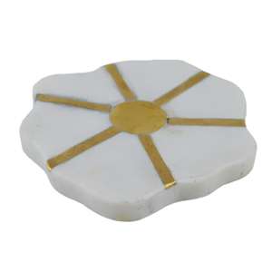 แผ่นรองแก้วหินอ่อนดีไซน์สร้างสรรค์พร้อมแถบโลหะ ของขวัญราคาถูก แผ่นรองแก้วหินอ่อนยอดนิยมสำหรับตกแต่งโต๊ะ งานเลี้ยง ห้องครัว - Product Image 1