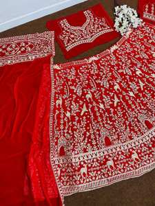Lehenga Choli de Red Suave para Mujer, de Lujo y Alta Calidad, con Bordado Intenso, Chine y Can-Can, para Uso Nupcial o de Recepción, Venta al por Mayor - Product Image 5