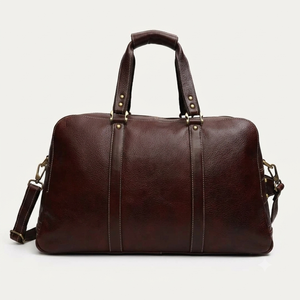 Vintage Style Genuine Leather Diamond Pattern Unisex Handbag Adjustable Strap Soft Handle Zipper Closure <b>Large</b> Travel <b>Storage</b> - Product Image 6
