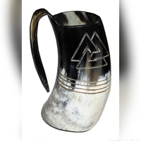 Jarra de Cuerno Vikinga Natural Tallada a Mano, Ecológica, para Cerveza o Agua, Hecha en India por Vintage Craft