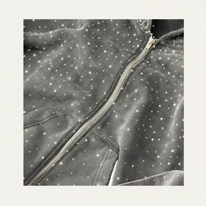 Blouson thermique à capuche zippé intégral pour homme, style streetwear, personnalisé avec motif diamant, pour l'hiver, uni, délavé à l'acide, effet soleil, broderie 3D et impression - Product Image 1