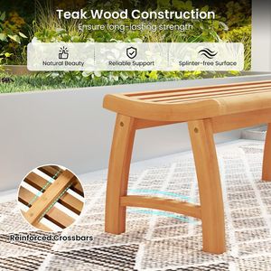 Panca da Esterno in Legno Teak Senza Schienale con Seduta a Doghe Sagomate, Impermeabile, in Legno Massello per Patio - Product Image 6