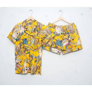 Ensemble de pyjama court en coton indien pour femme, idéal printemps/été, respirant, léger, de luxe, avec logo frontal, séchage rapide, Art&Art - Product Image 3